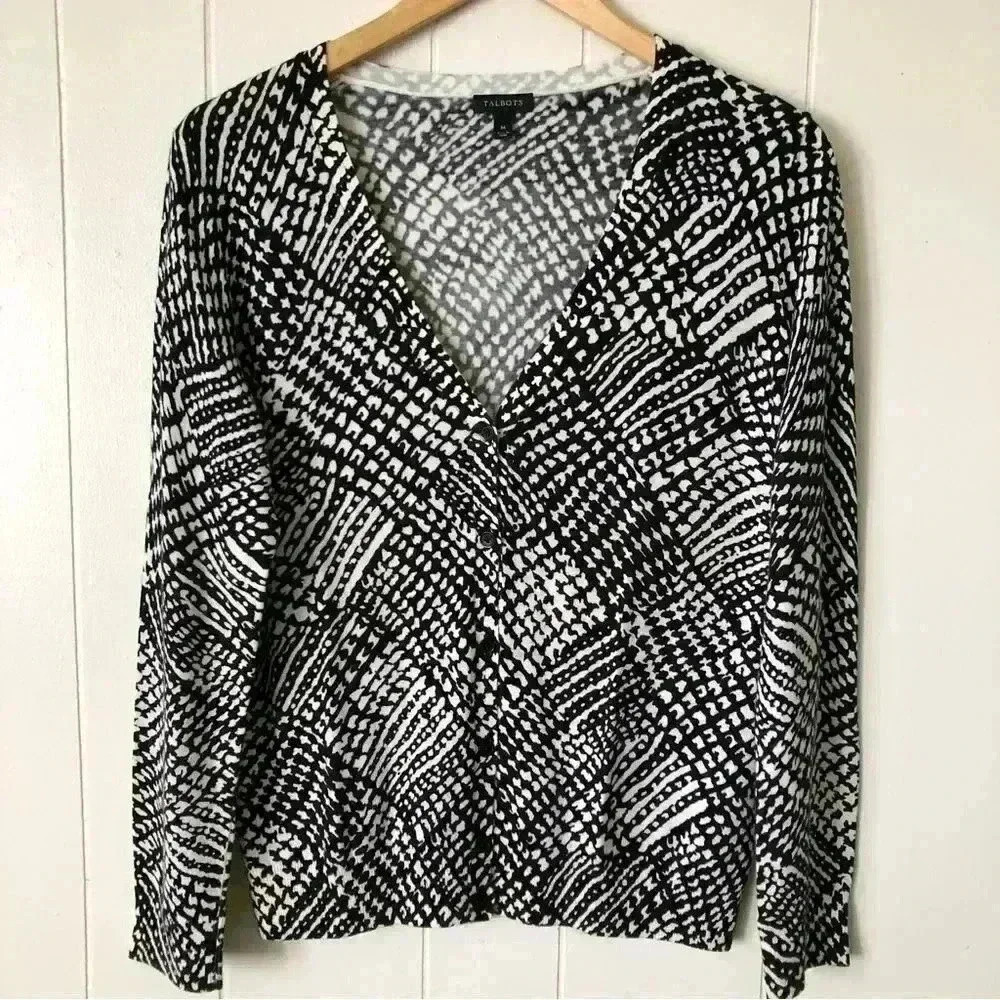Talbots Lightweight Printed Cotton Blend Cardigan Size M